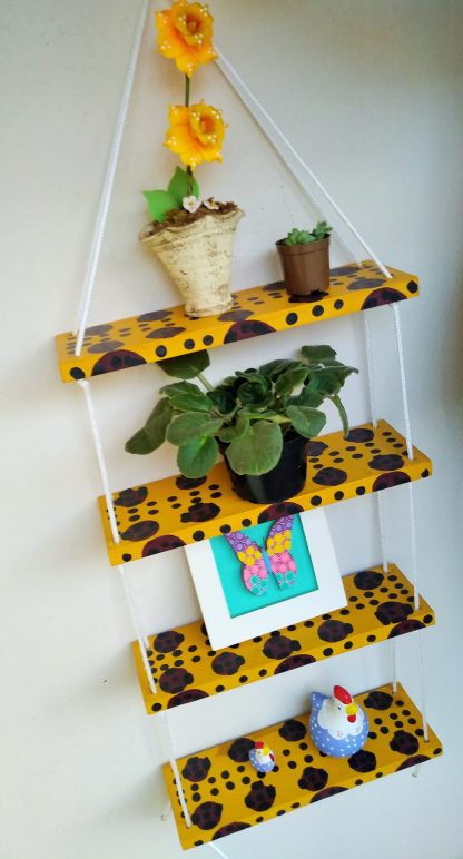 Prateleira Suspensa Estante Decorativa Vasos Plantas Corda Animal Print Onça - Imagem 2