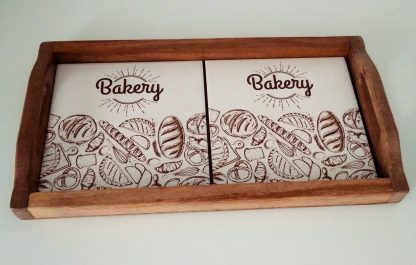 Bandeja De Azulejo  Grande Em Madeira Rústica Com Ladrilho Para Café - Imagem 4