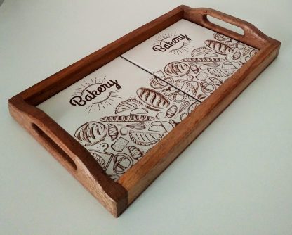Bandeja De Azulejo  Grande Em Madeira Rústica Com Ladrilho Para Café - Imagem 3