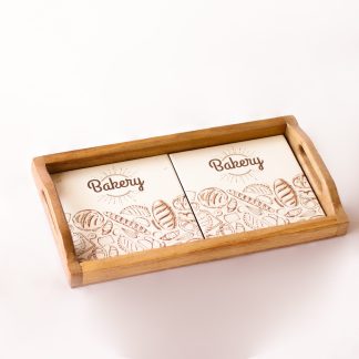 Bandeja De Azulejo  Grande Em Madeira Rústica Com Ladrilho Para Café