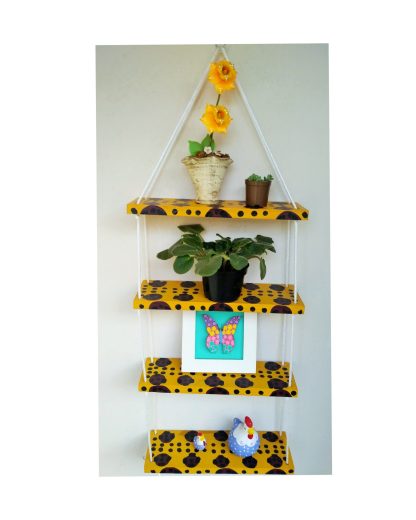 Prateleira Suspensa Estante Decorativa Vasos Plantas Corda Animal Print Onça