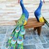 Kit Casal Escultura Pavão em Madeira Artesanal -AZUL - Imagem 3
